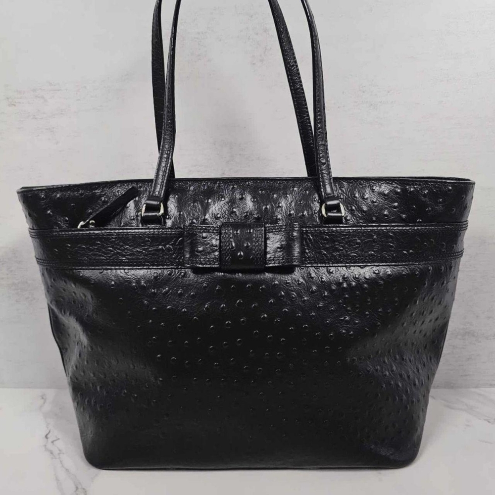 Kate Spade Harmony Valencia Black Road Ostrich Tote Bag